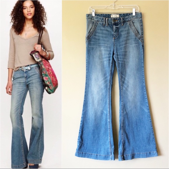 Free People Light Blue Flare Jeans - Picture 1 of 8